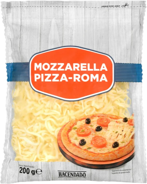 Queso rallado mozzarella pizza-Roma de vaca Hacendado