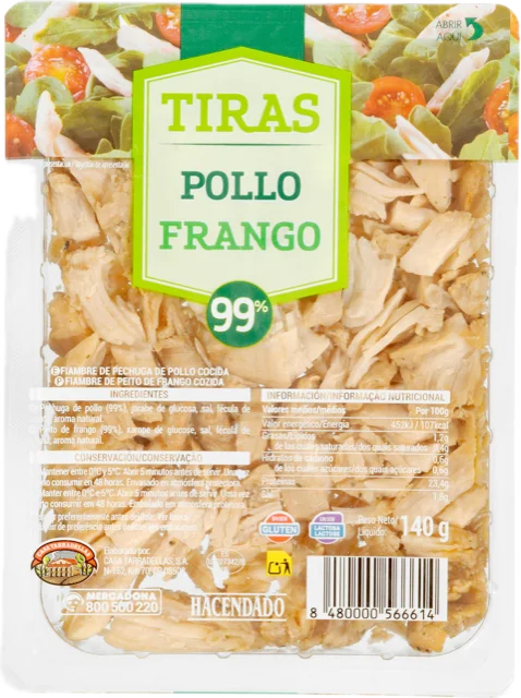 Tiras de pechuga de pollo 99% Hacendado al natural